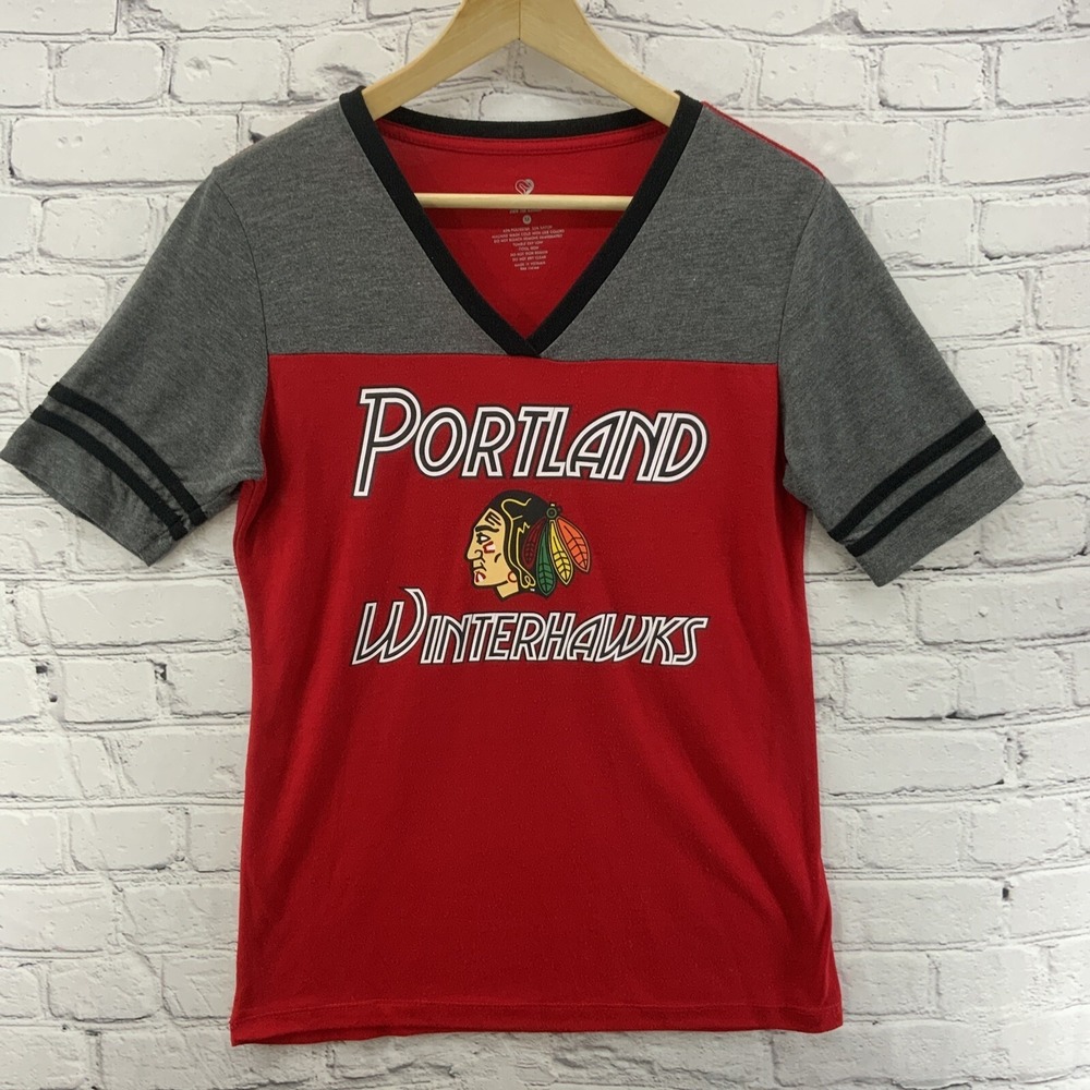 Colosseum Winterhawks T Shirt Womens Sz‎ M V Neck Red Gray
